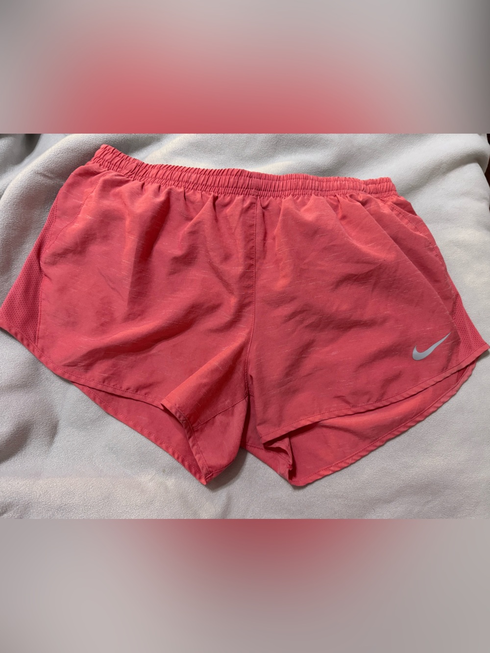 Nike Women's Coral Athletic Shorts with Silver Swoosh